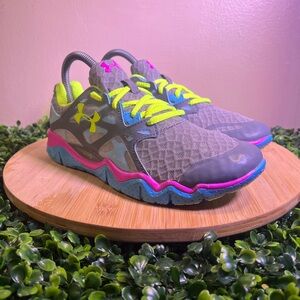 🔥UNDER ARMOUR MICRO G MONZA NM GREY PINK BLUE WOMENS ATHLETIC RUNNING SHOE SZ 7
